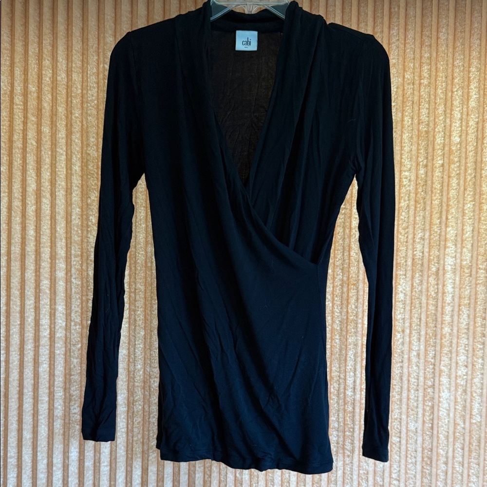 CAbi Black Wrap Long Sleeve Top